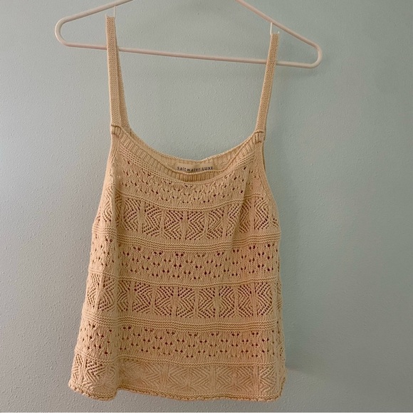 SALTWATER LUXE Kimia Crochet Sweater Tank beige size large - Picture 2 of 12